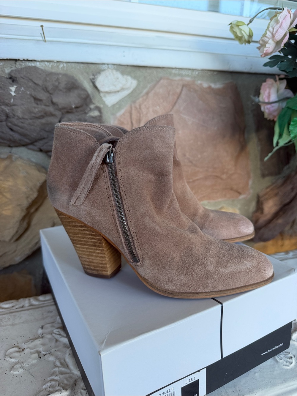 Dolce Vita Hixon Suede Zip Ankle Booties in Taupe